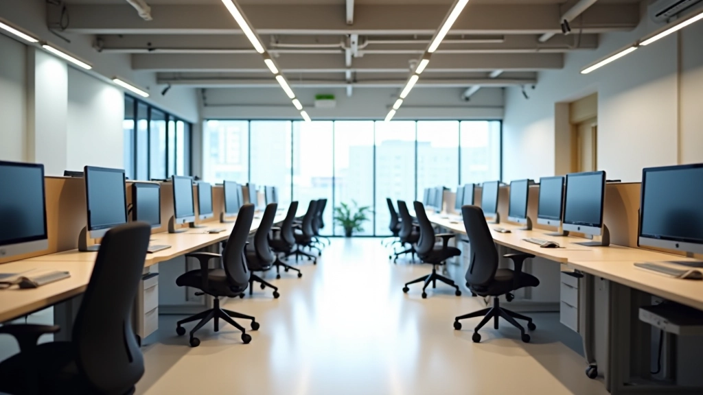 Modern coworking space interior with variety of ergonomic seating and workspace configurations
