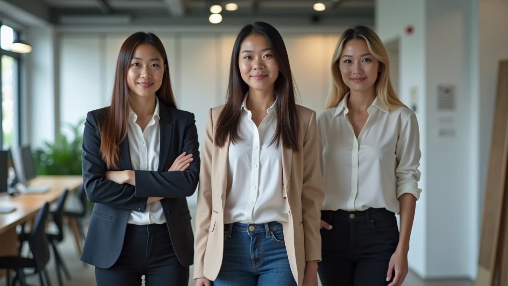 Interior design instructors posing together in modern office setting with design samples visible