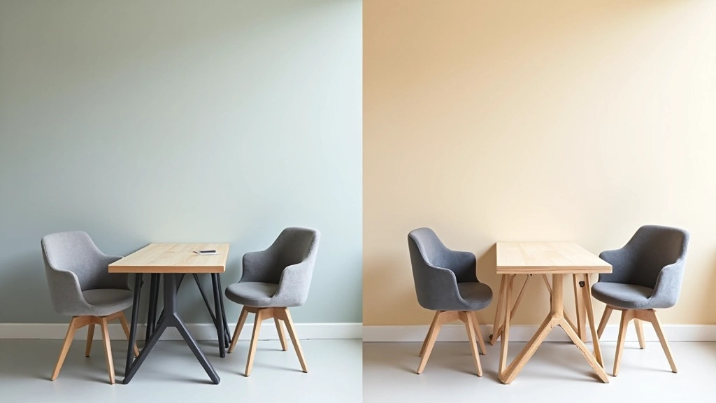 Before and after comparison of office furniture showing wear patterns and deterioration over time